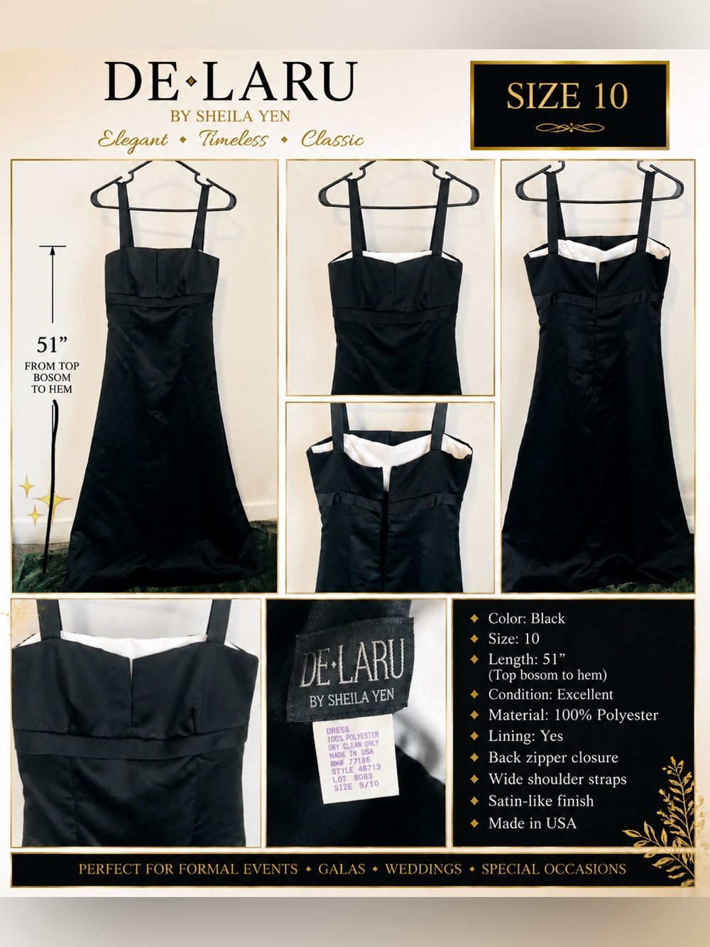Elegant Black Dress with Structured Bodice. Size 9/10